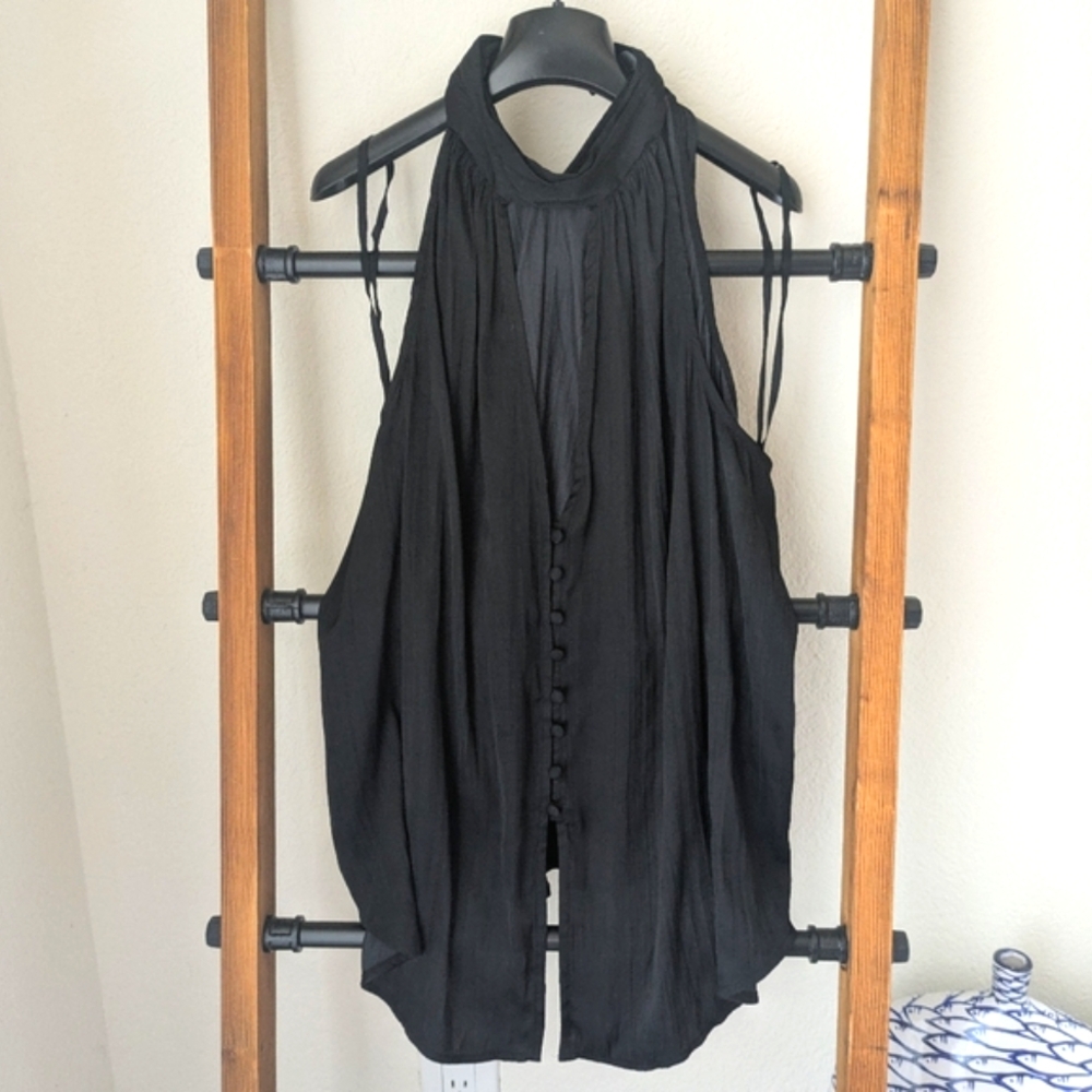 Anthropologie Women's Black Halter Blouse - Size XL